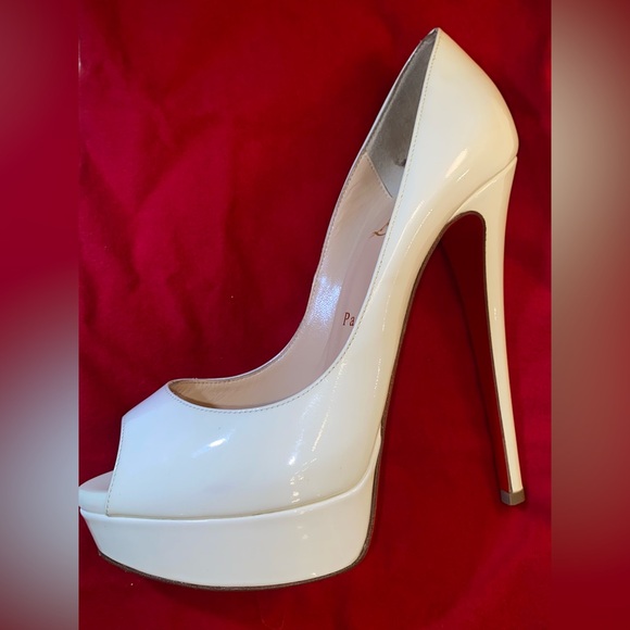 Christian Louboutin Lady peep 150 calf rare white size E38 US7.5 EUC - Picture 3 of 11
